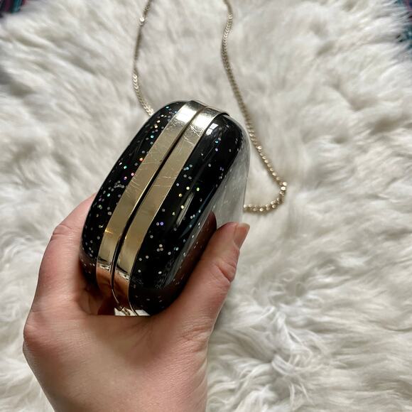 Halston Heritage Acrylic Glitter Clutch Shoulder Bag Clutch Sparkles Hard Shell - Picture 4 of 13